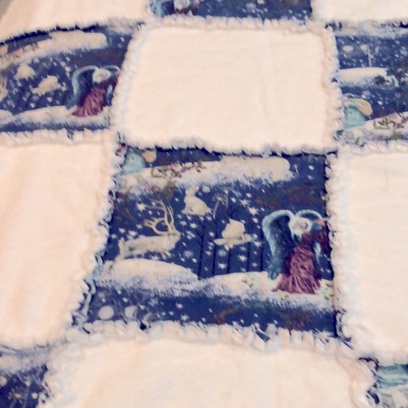 NWT RAG QUILT LARGE HANDMADE ANGELIC SOLSTICE With ANGELS  FRINGED Approx 70x70 - Picture 4 of 8